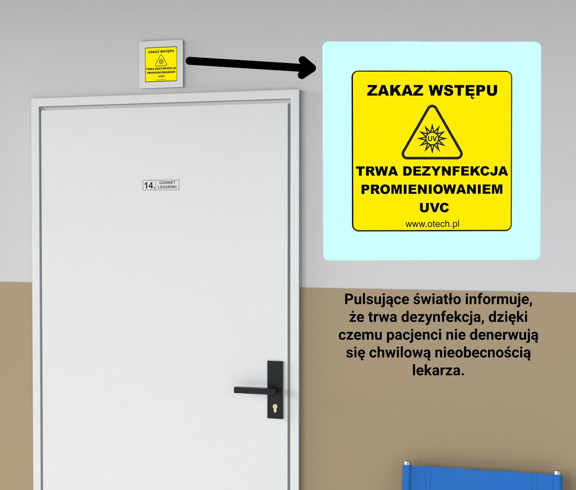 Automat dezynfekcyjny UVC - tabliczka ostrzegawcza UVC